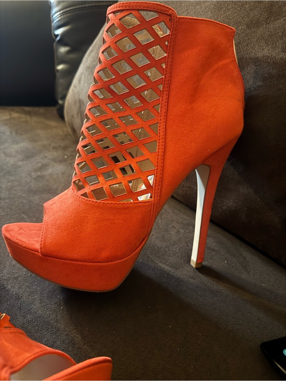 JustFab Orange Lattice Peep-Toe Platform Stiletto Bootie